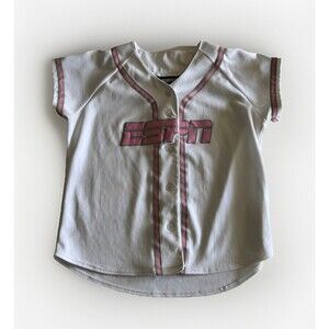Vintage ESPN Jersey Button Up Shirt Pink and White Women’s Size Medium Rare Y2K
